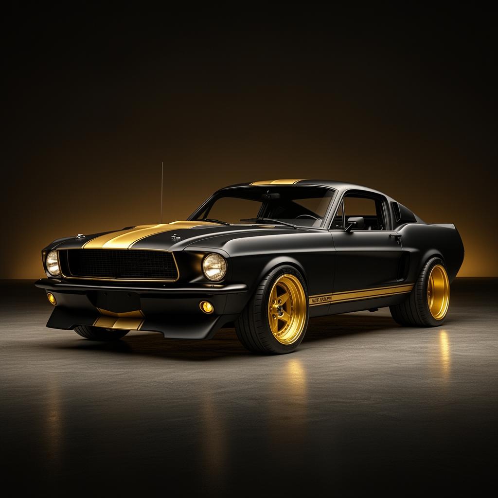 '67 Fastback in matte black with gold accents