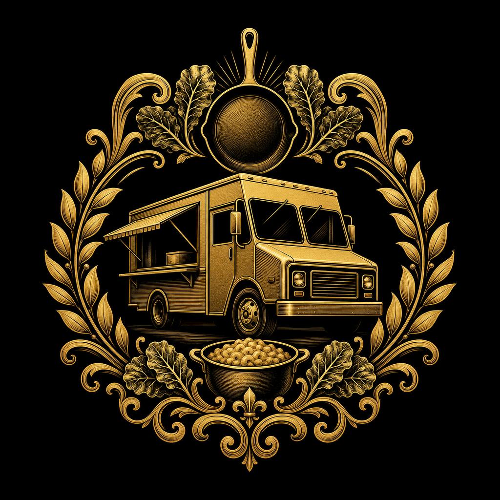 Gold soul food truck emblem cover art on black